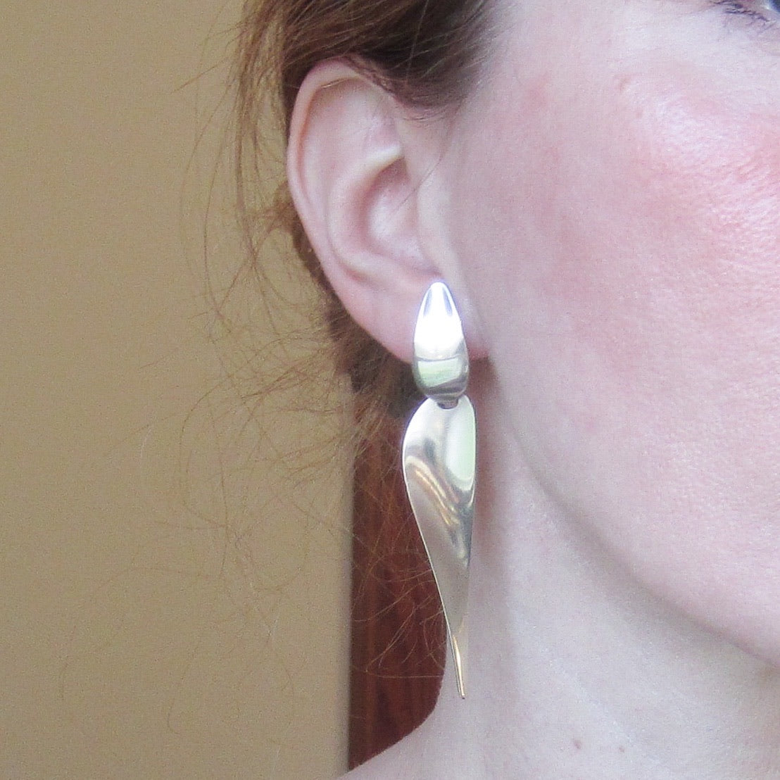 SOLD--MidCentury Nanna Ditzel for Georg Jensen Earrings Sterling, #128 c. 1970