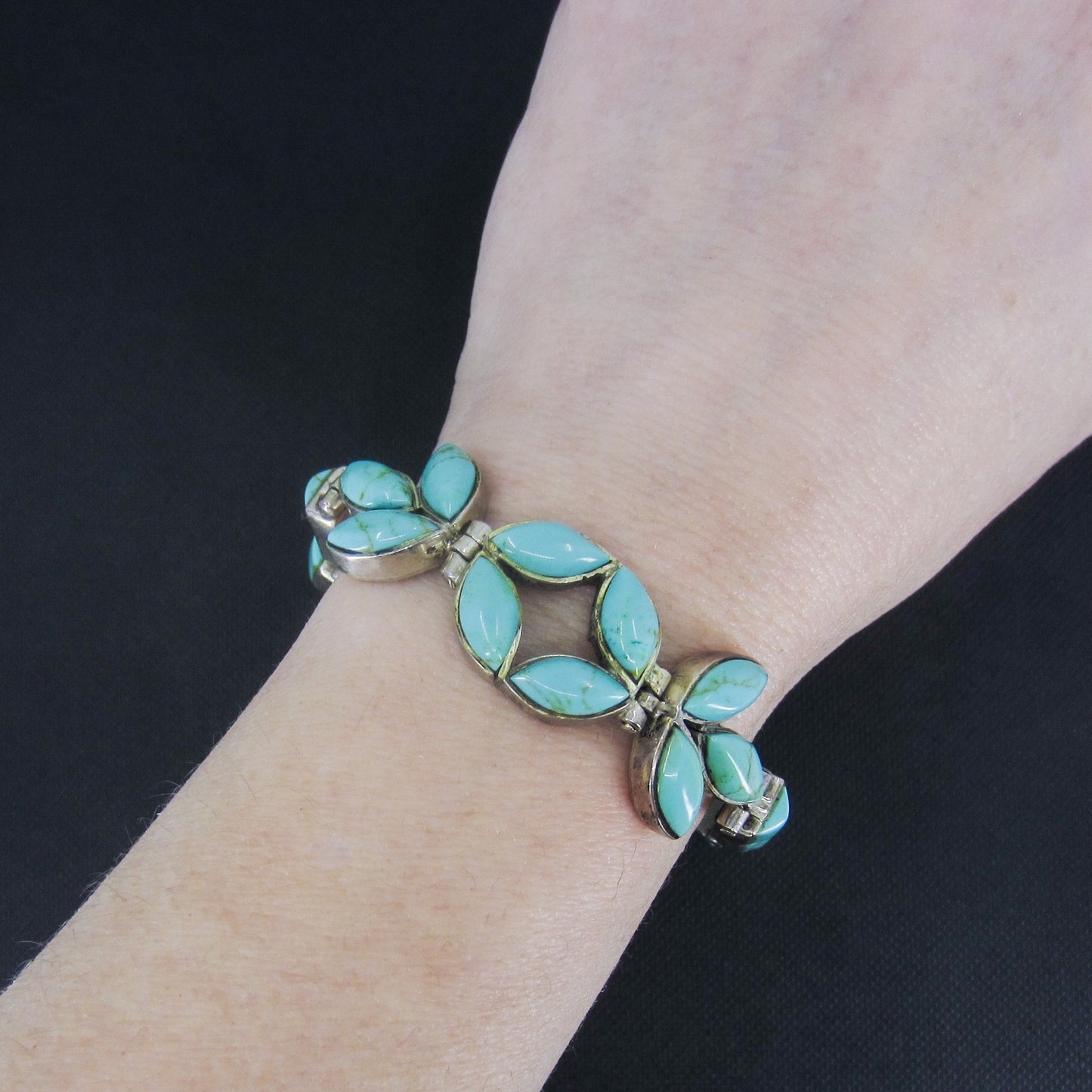 SOLD--Vintage Taxco Turquoise Bracelet Sterling, Mexico c. 1970