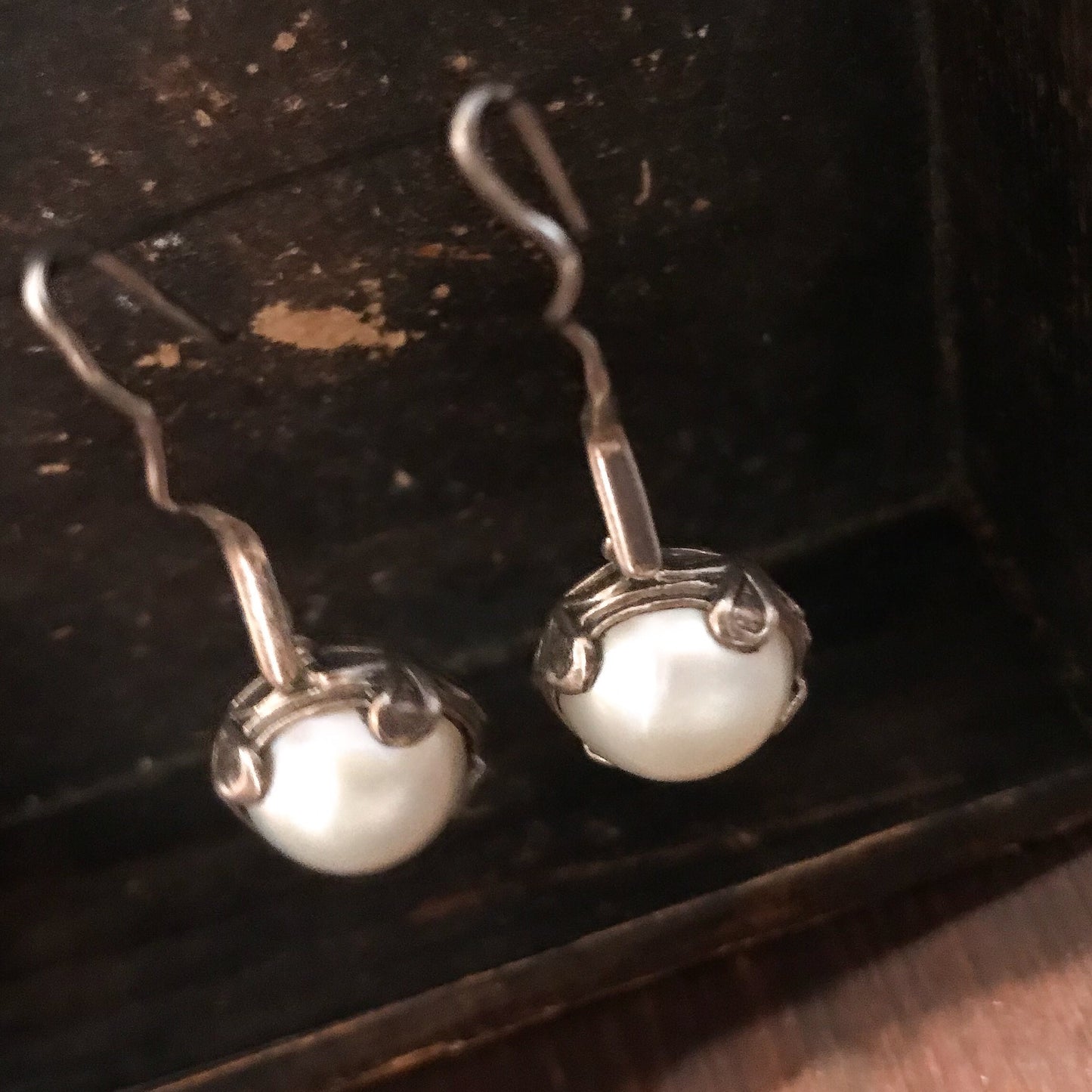 SOLD-Vintage Pearl Drop Earrings Sterling c. 1990