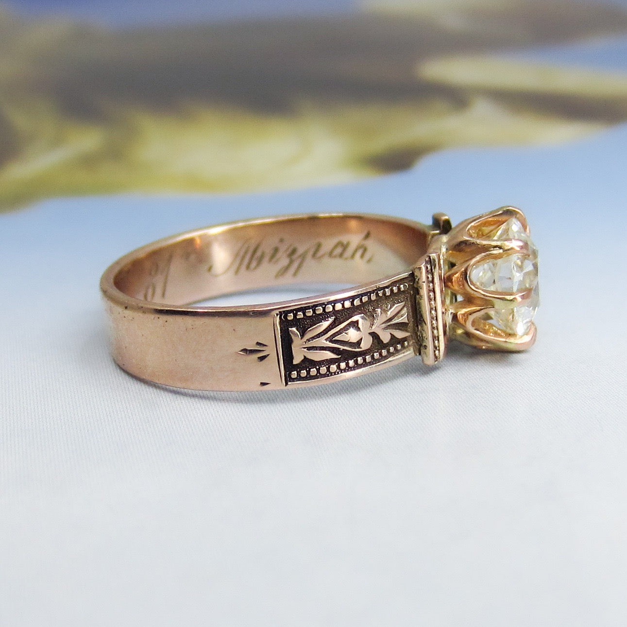 SOLD--Victorian Old European 1.18ct Diamond Engagement Ring 14k c. 1881