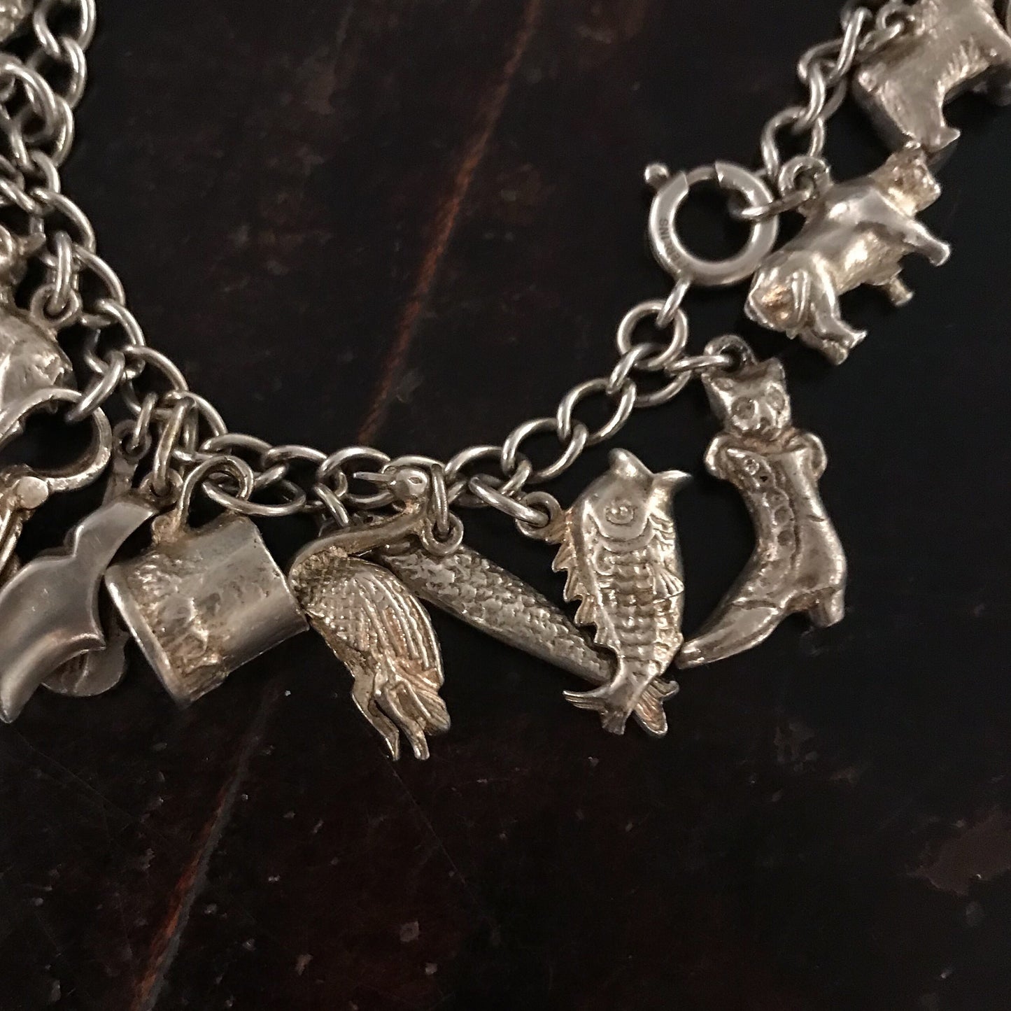 SOLD--Vintage Heavy Animal Charm Bracelet c. 1970