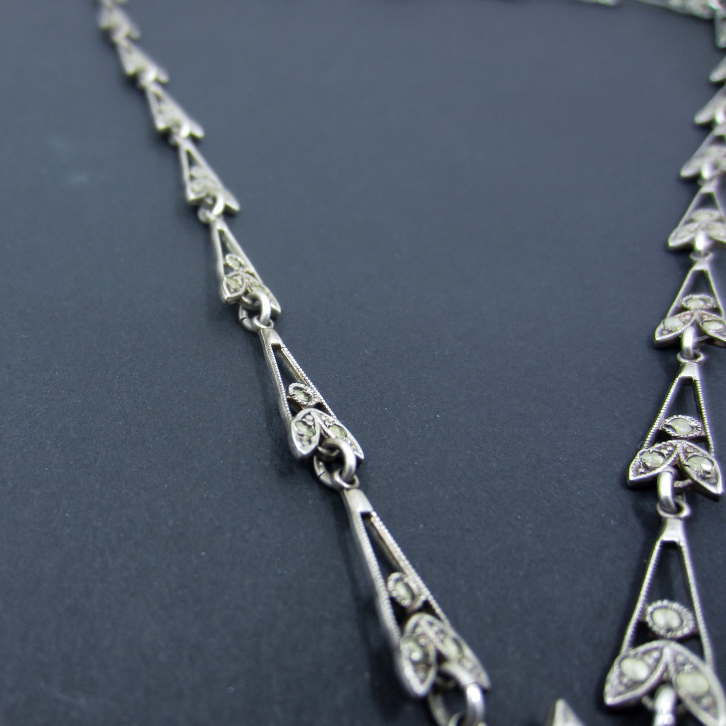 SOLD--Art Deco Marcasite Drop Necklace Sterling Silver c. 1930