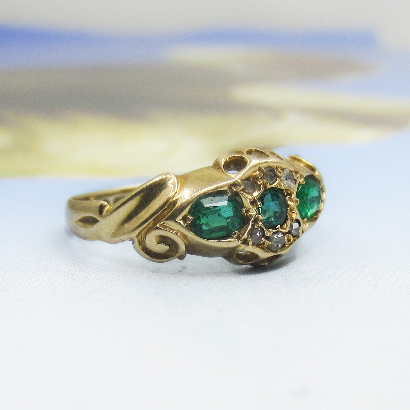 SOLD-Victorian Diamond and Emerald Ring 18k, British c. 1880