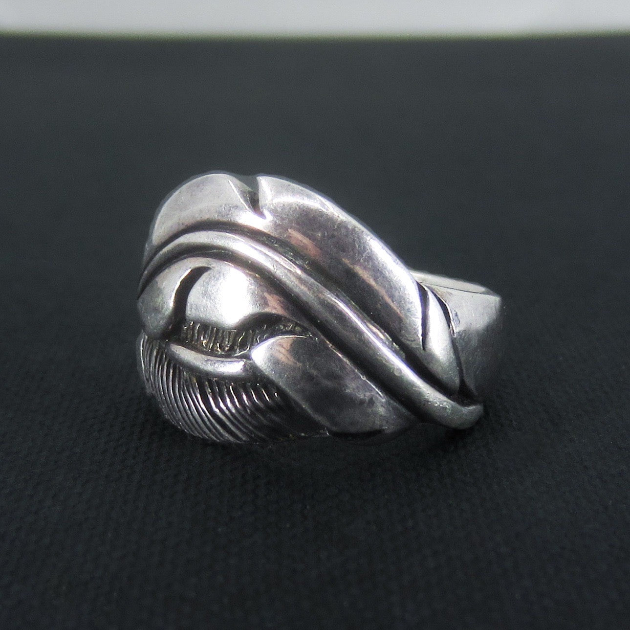 SOLD-Vintage Large Feather Ring Sterling Silver c. 1970