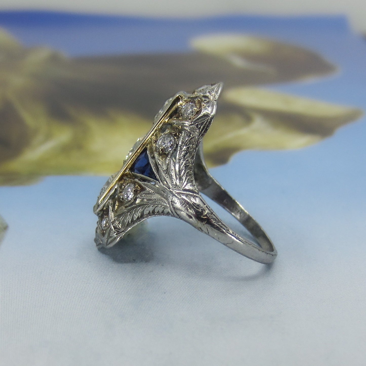 Art Deco Diamond Dinner Ring Platinum and 14k c. 1930