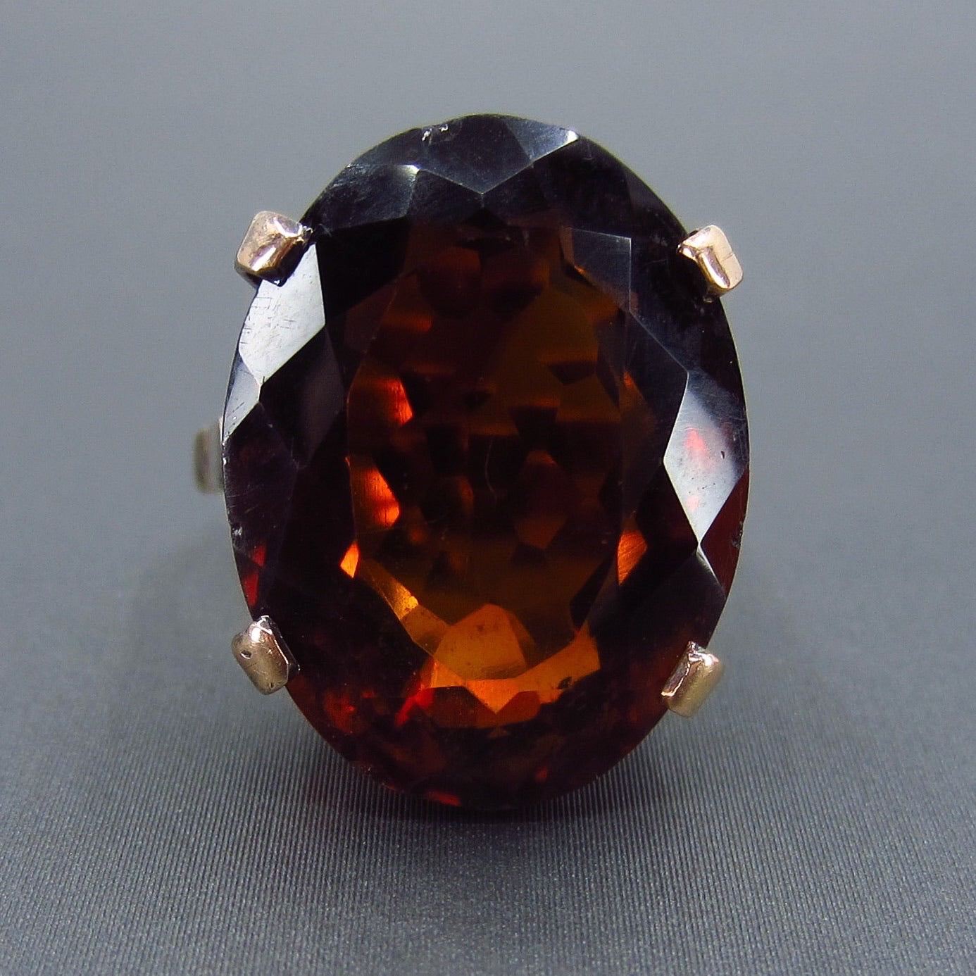 SOLD—Retro Huge Oval Garnet Cocktail Ring 14k c. 1940