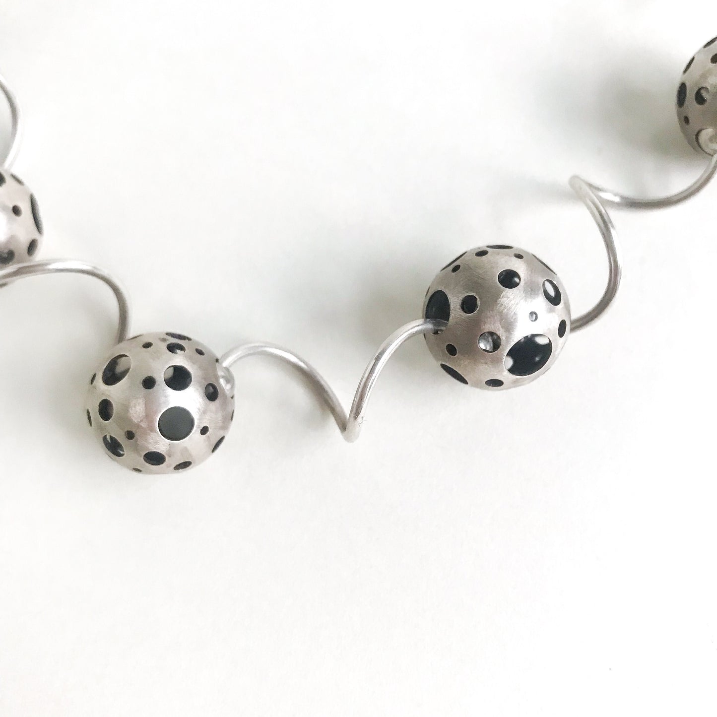 SOLD Post Modern Polka Dot Orbs Necklace Sterling c. 1990