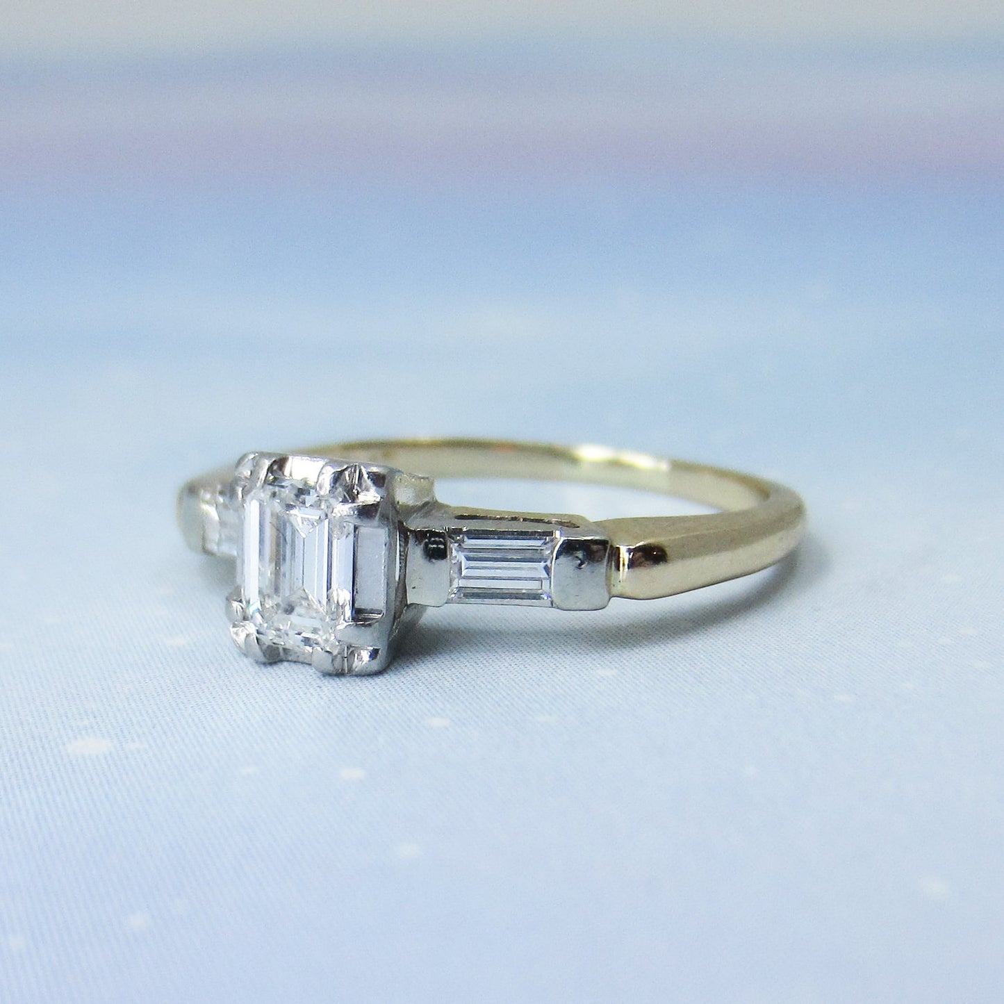 SOLD--Vintage Emerald Cut Diamond Engagement Ring Plat/14k c. 1940