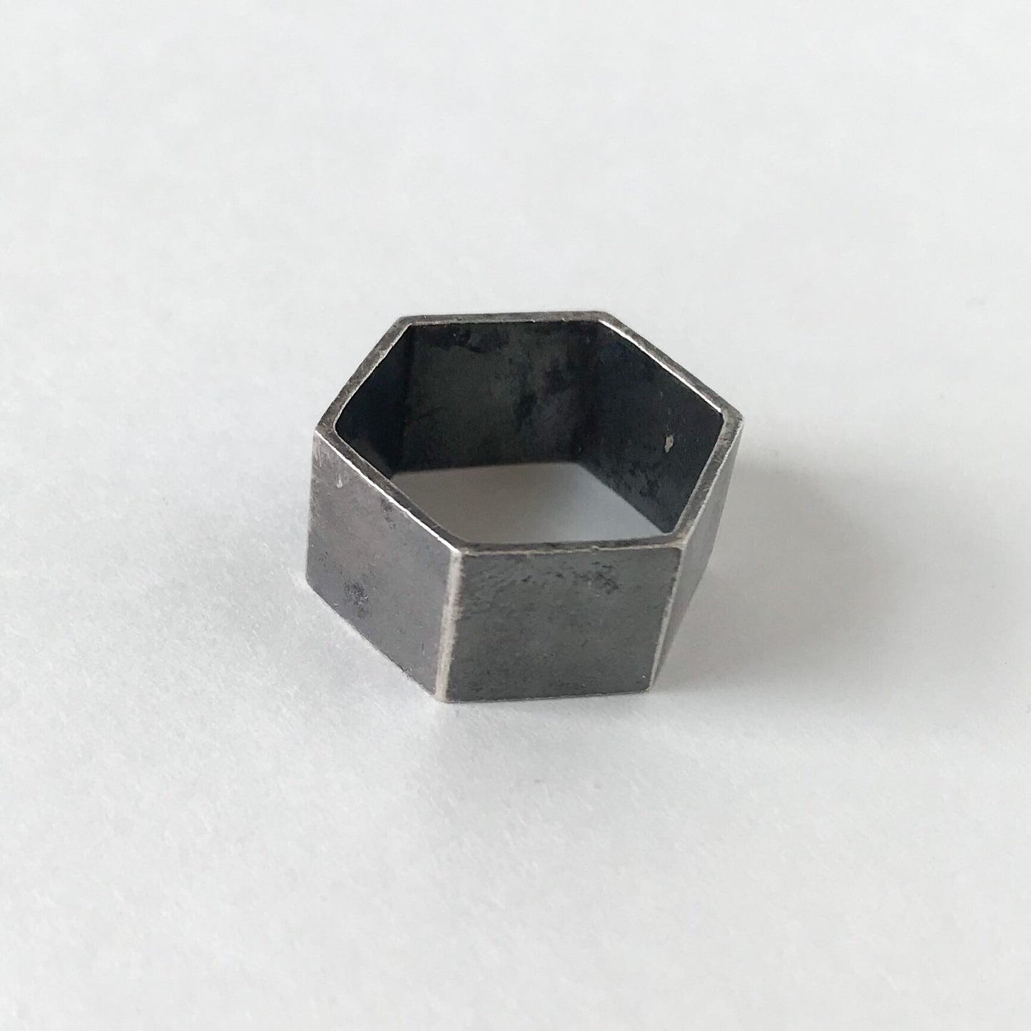 SOLD--Modernist Wide Hexagon Band Sterling, size 10.5