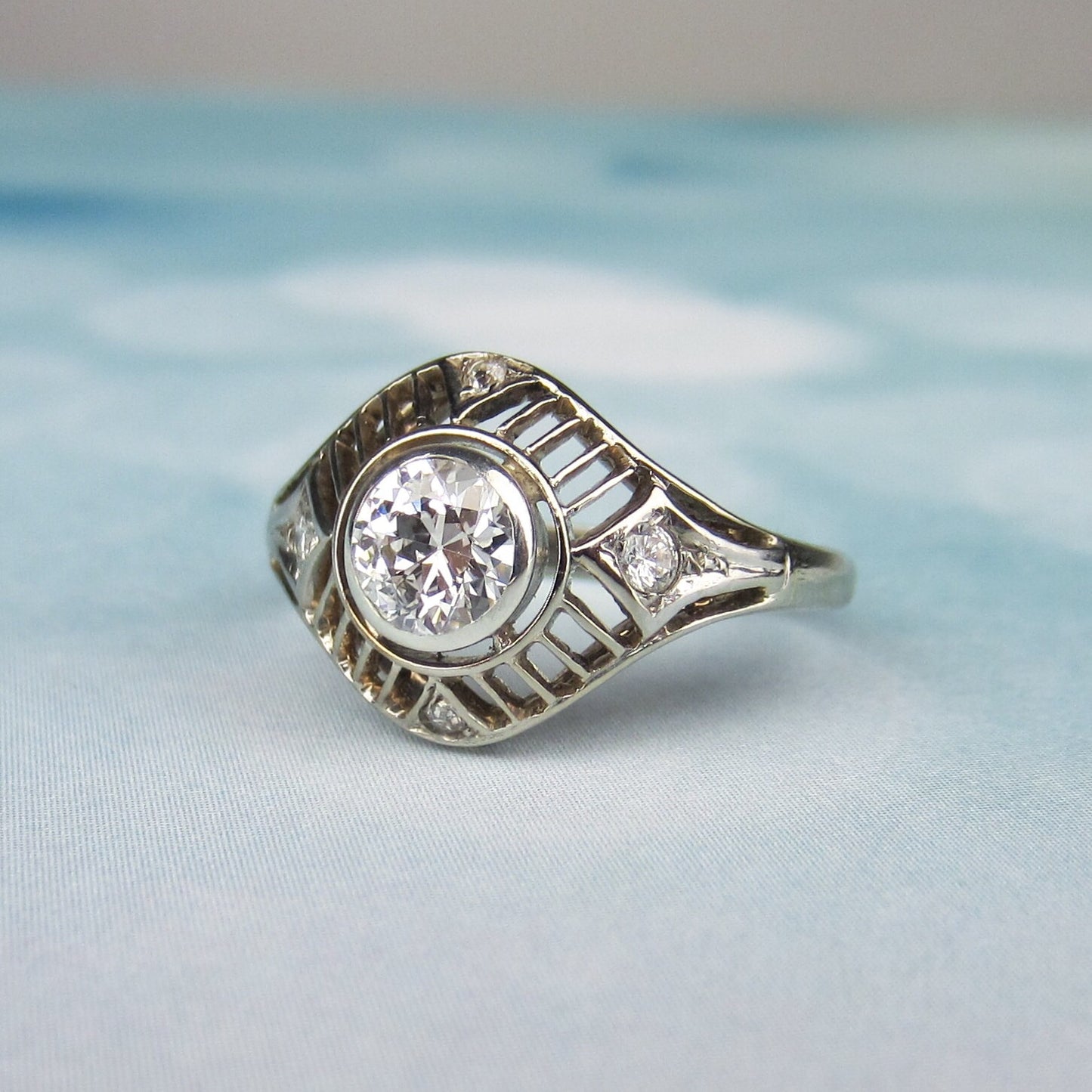 SOLD--Art Deco Diamond .60ct Filigree Engagement Ring 14k, Poland c. 1930