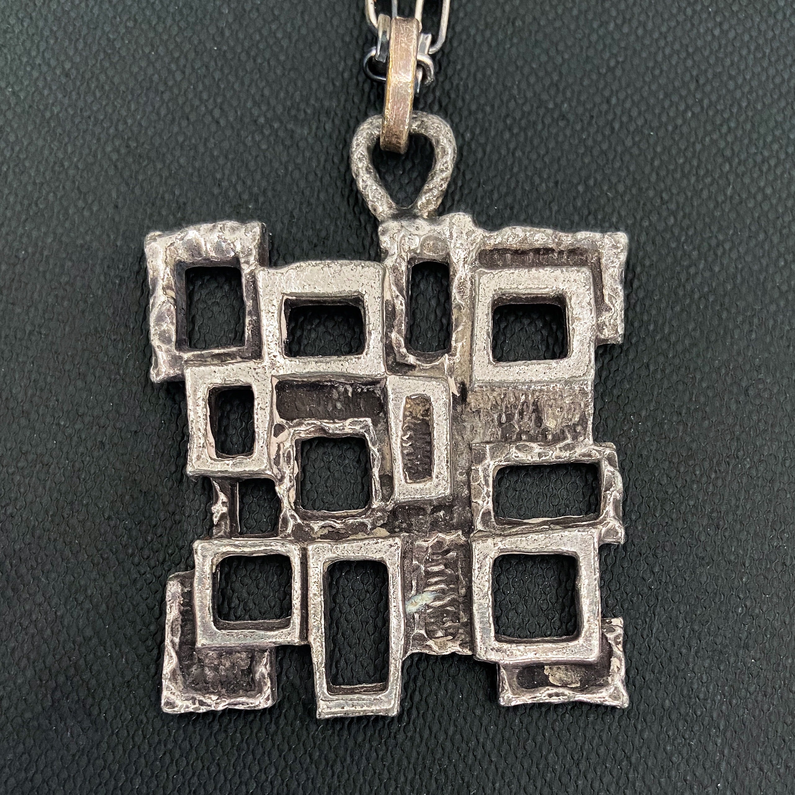 Brutalist Sterling Pearl Pendant-Mid-century Modern Honeycomb store Design