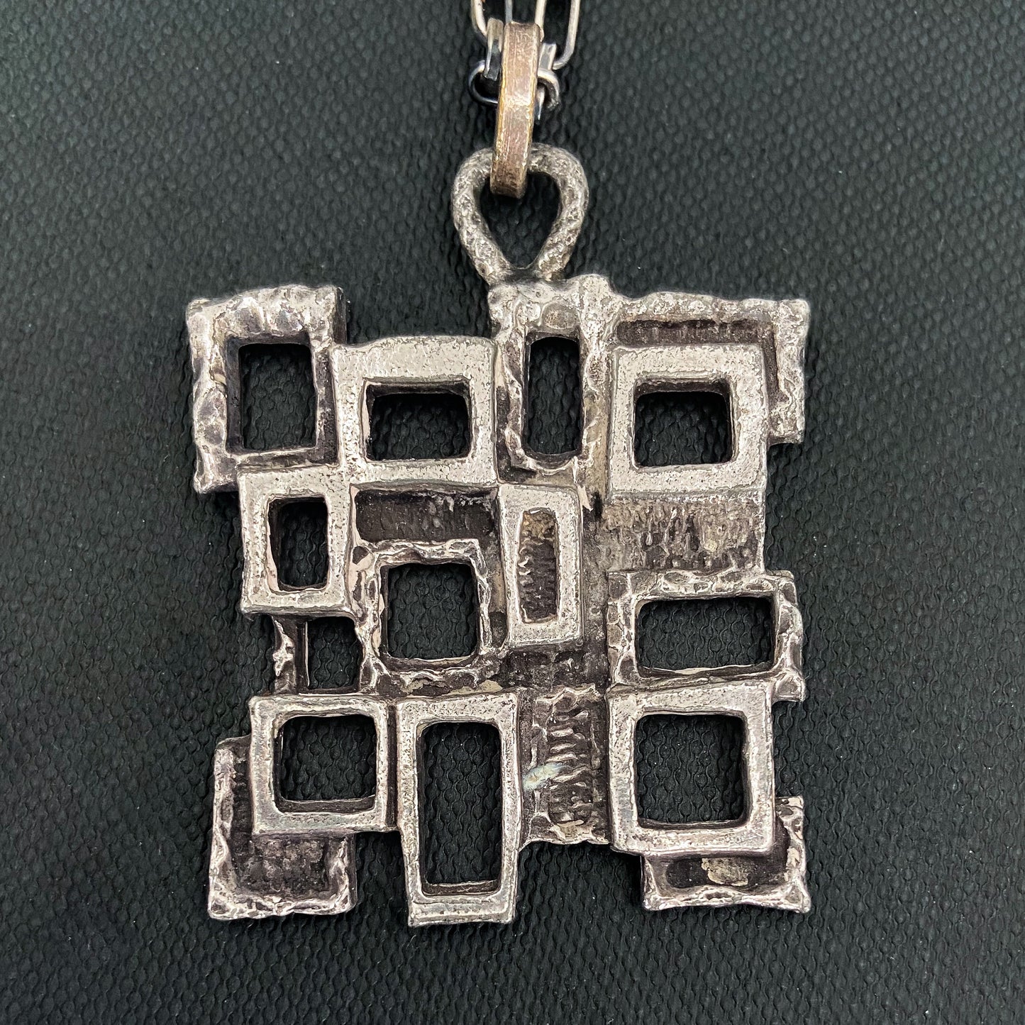 Mid-Century Brutalist Pendant and Chain Sterling c. 1960