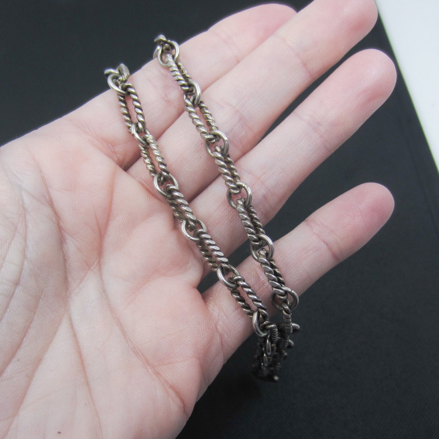 SOLD--Vintage Mid-Century Twist Link Chain Sterling, Taxco c. 1970
