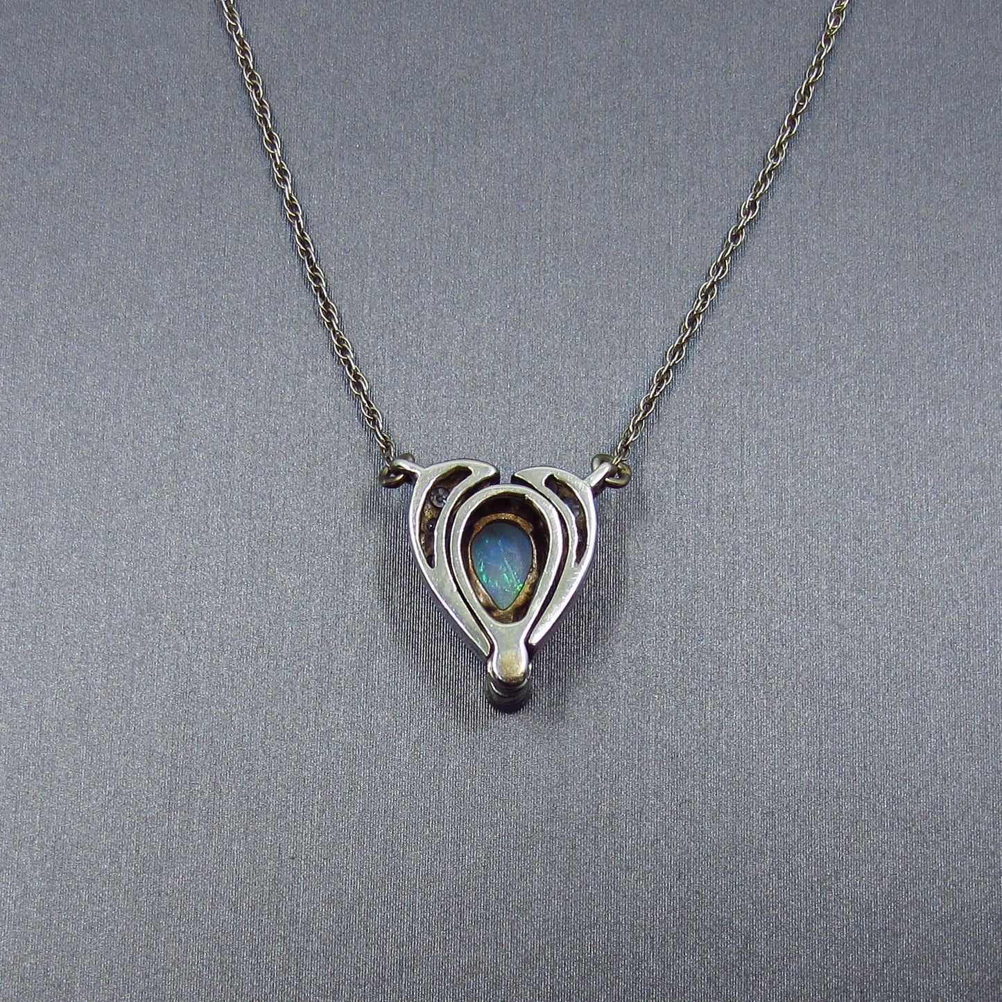 SOLD--MidCentury Opal and Diamond Convertible Necklace 14k c. 1950