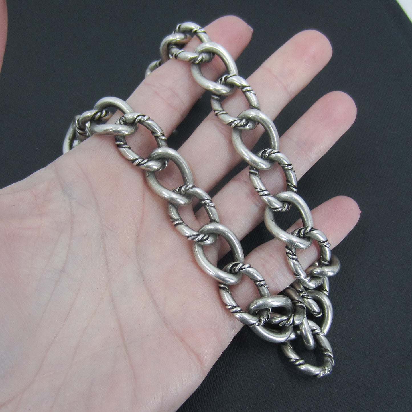 SOLD--MidCentury Georg Jensen USA Heavy Textured Link Chain Sterling c. 1960