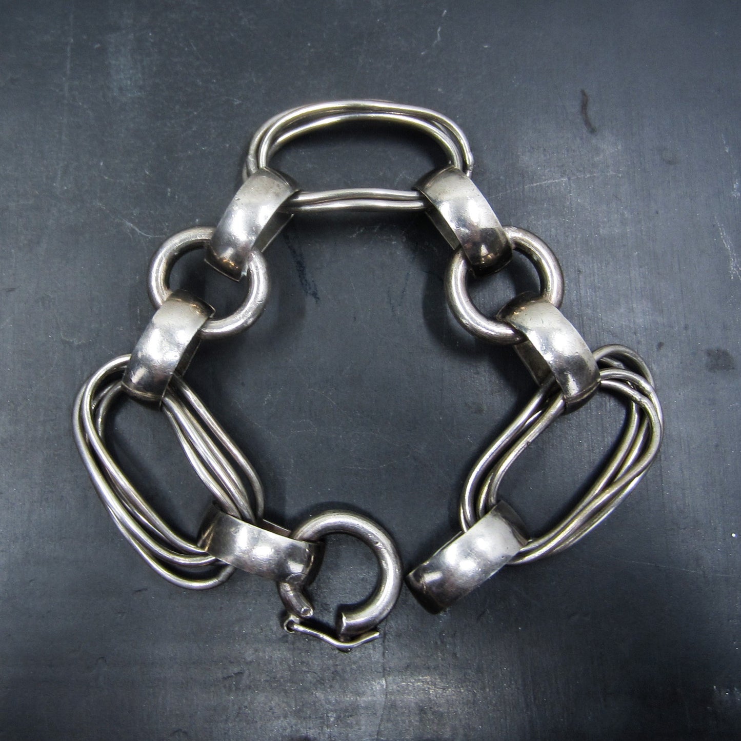 SOLD--Vintage Modernist Oval Rings Bracelet Sterling c. 1970