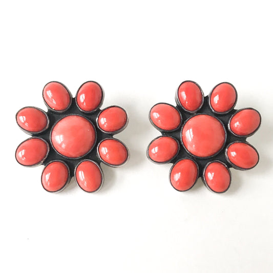 SOLD--Vintage Federico Jimenez Coral Cluster Earrings Sterling c. 1990