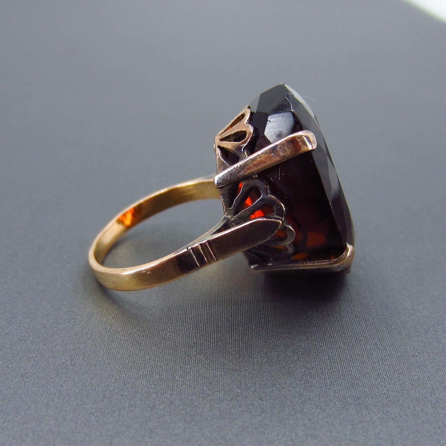 SOLD—Retro Huge Oval Garnet Cocktail Ring 14k c. 1940