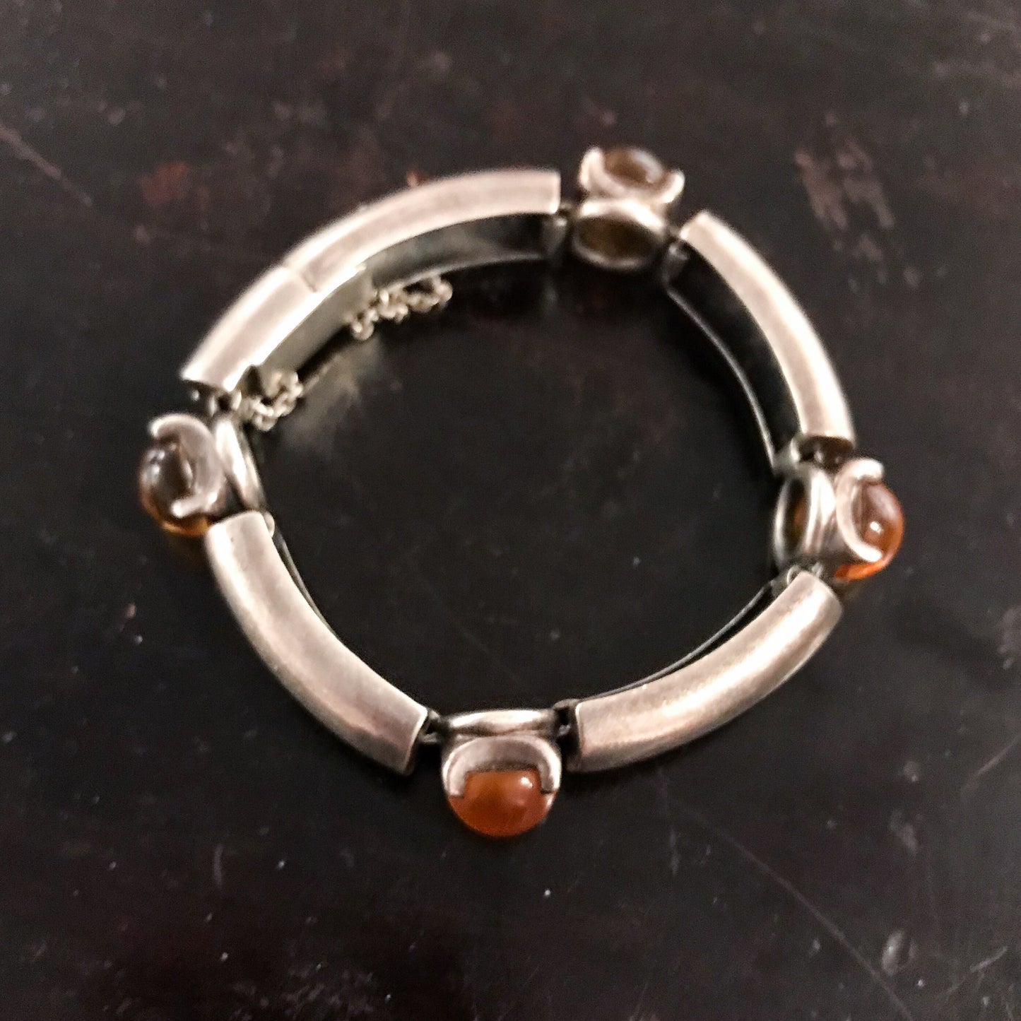 Vintage Modernist Chunky Amber Bracelet Sterling, Poland c. 1970