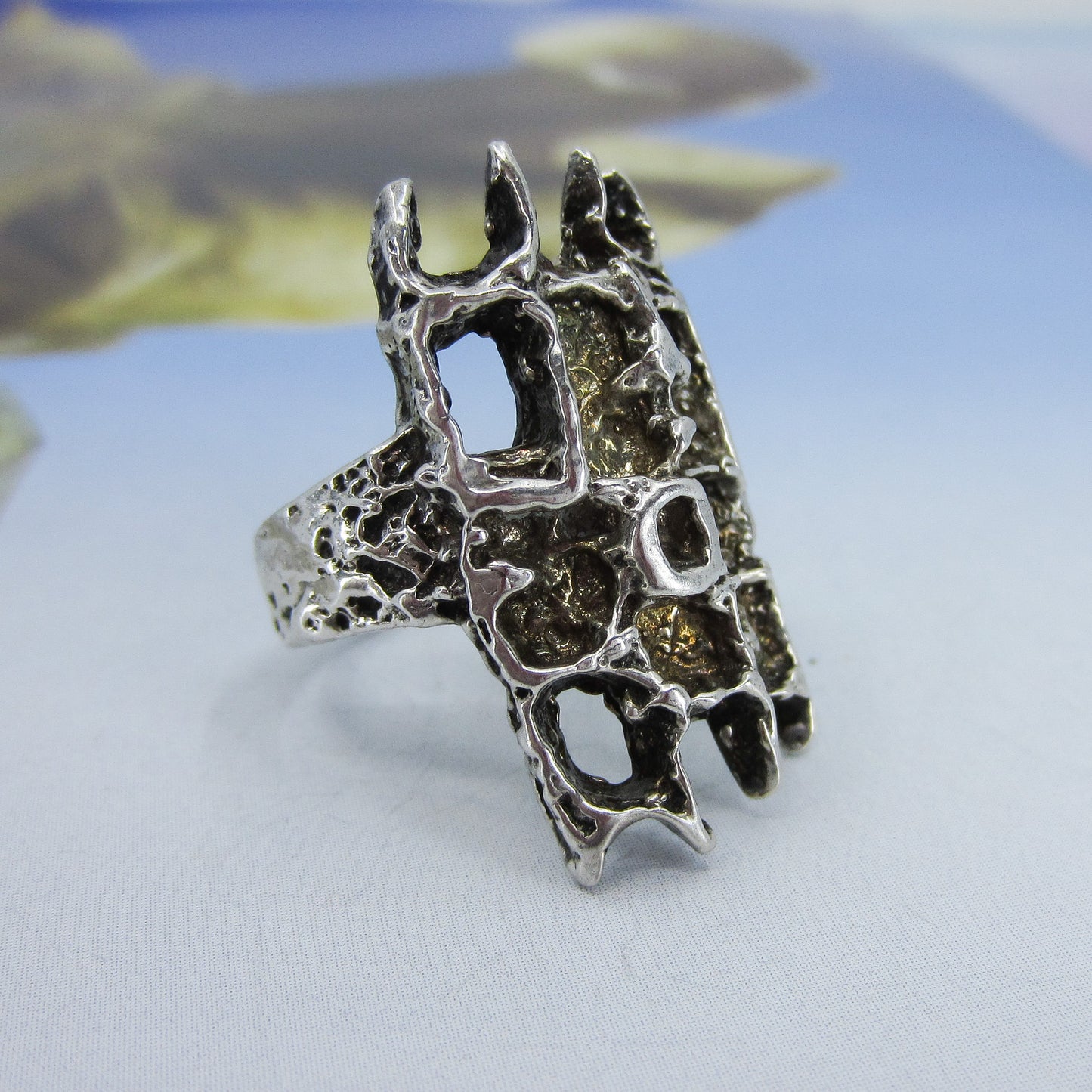 SOLD--Mid-Century Brutalist Ring Sterling c. 1970