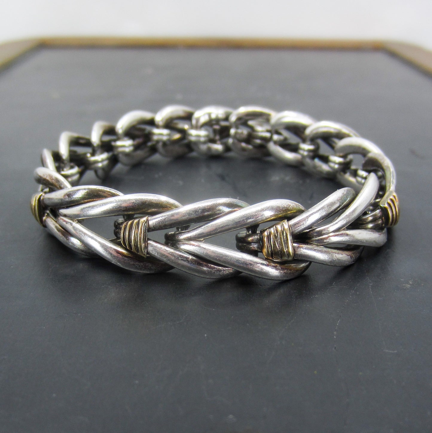 SOLD--Vintage Chevron Link Bracelet Sterling/18k, French, Christofle c. 1970