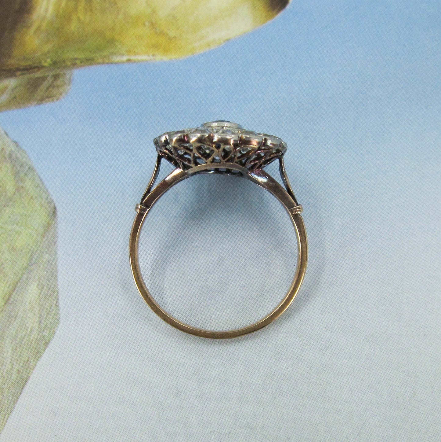 SOLD--Edwardian Sapphire and Diamond Cluster Ring Platinum/14k c. 1910