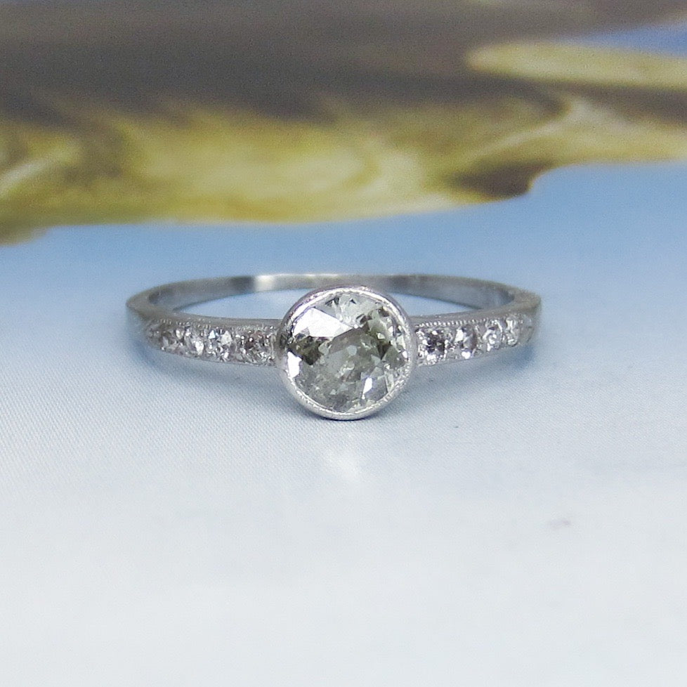 Art Déco Bezel Set .52ct Old European Diamond Engagement Ring 14k c. 1930