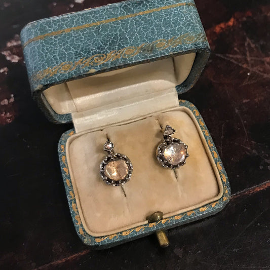 Antique Rose Cut Diamond Earrings Silver/Platinum/14k