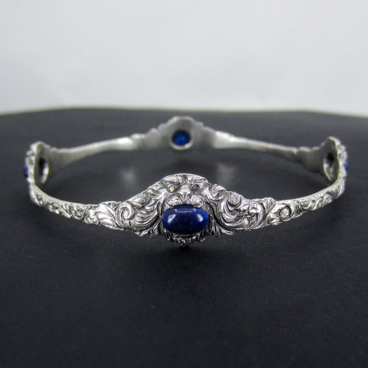 SOLD--Art Deco Lapis Lion Armlet Bracelet Sterling Silver c. 1920