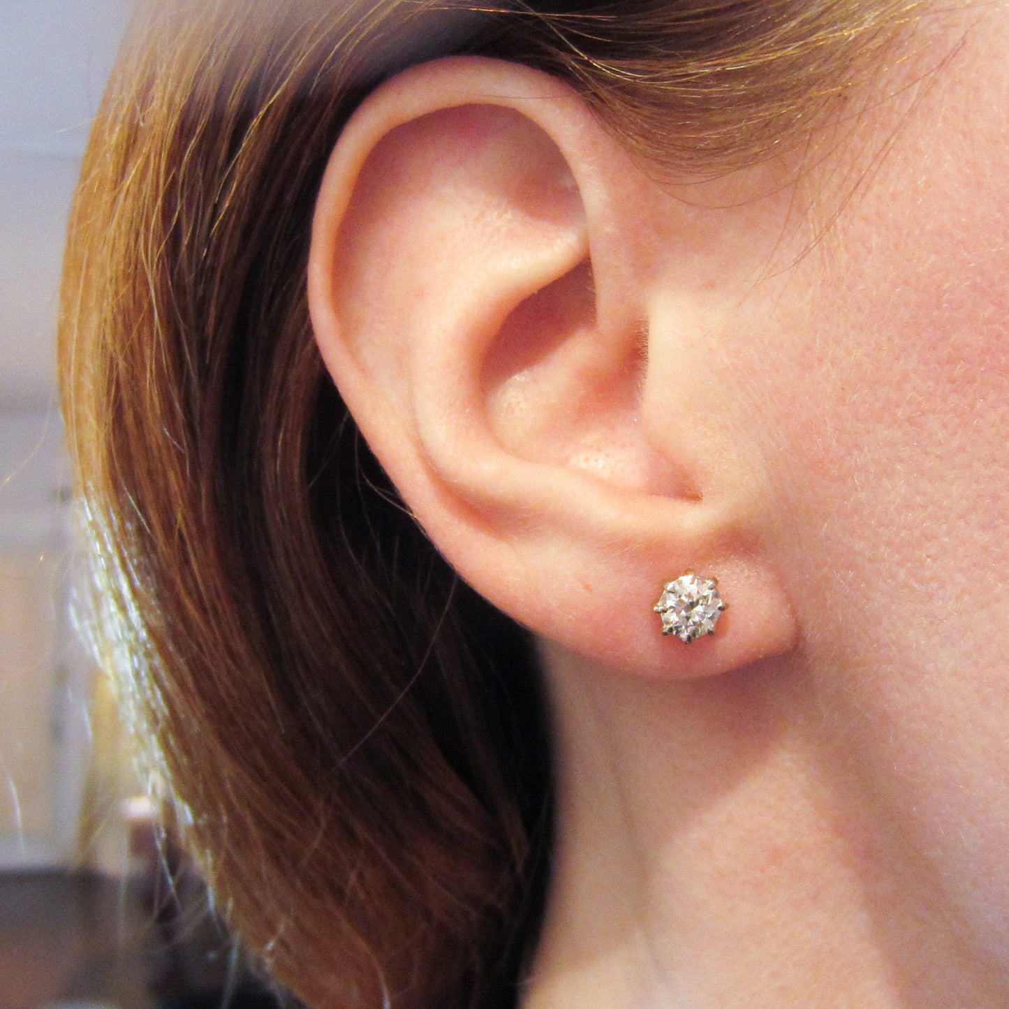 SOLD--Old European Cut Diamond Stud Earrings 14k