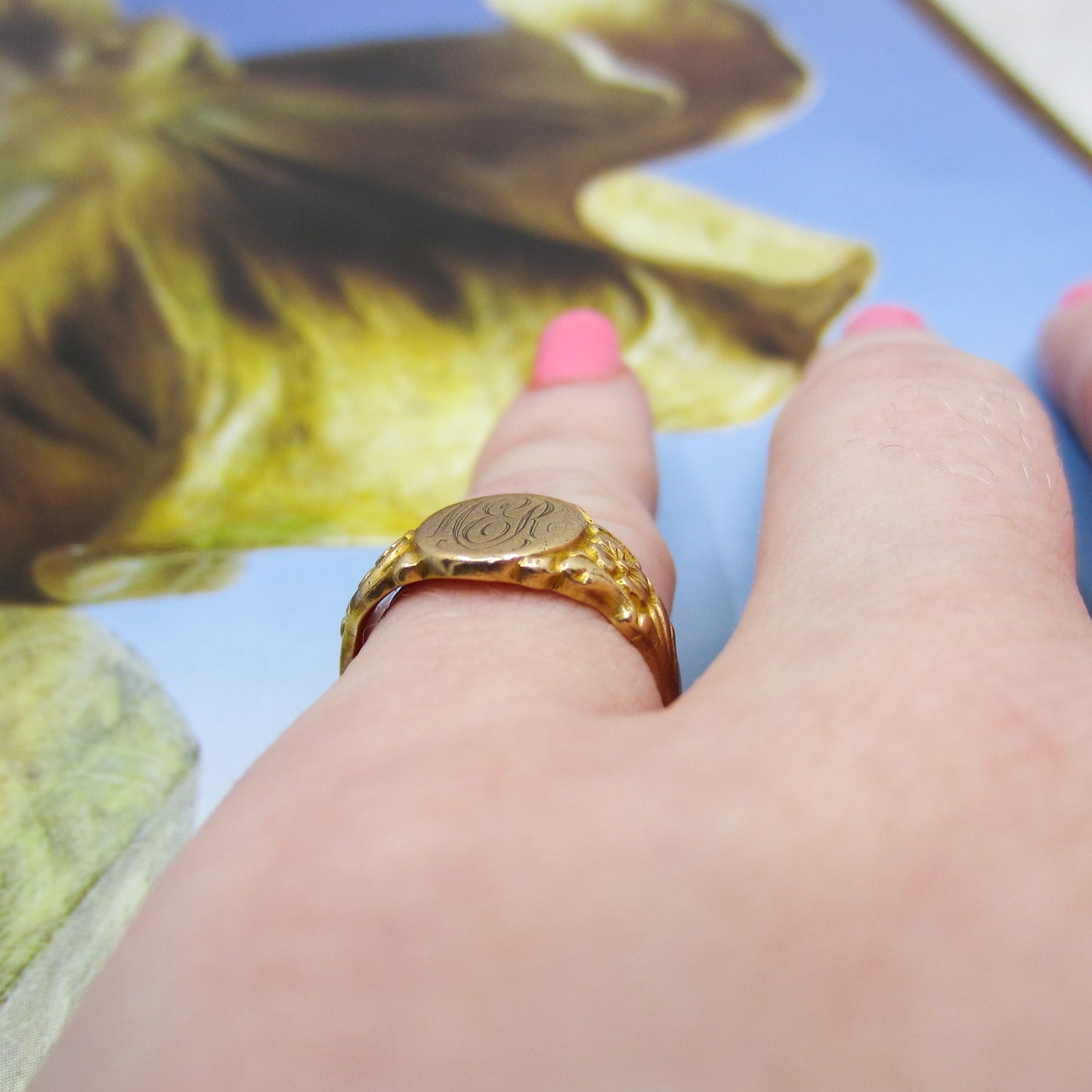 SOLD--Art Deco Signet Pinky Ring 10k c. 1920