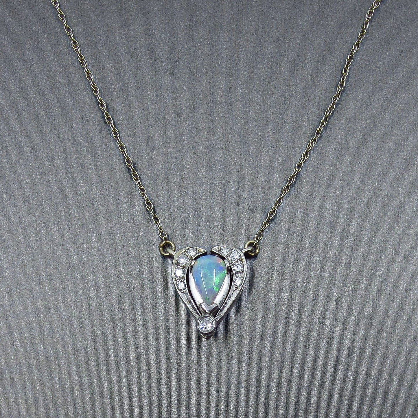 MidCentury Opal and Diamond Convertible Necklace 14k c. 1950