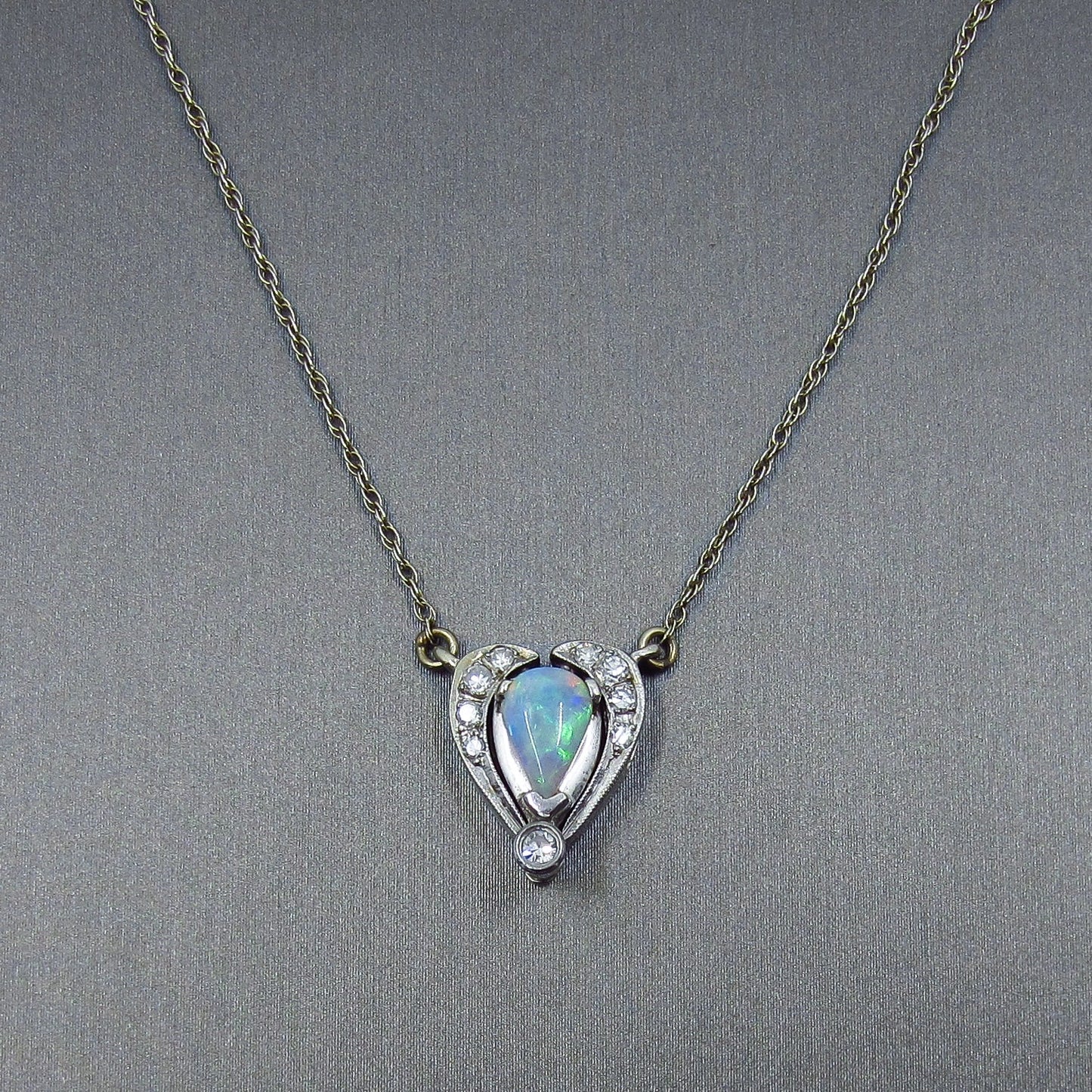 SOLD--MidCentury Opal and Diamond Convertible Necklace 14k c. 1950