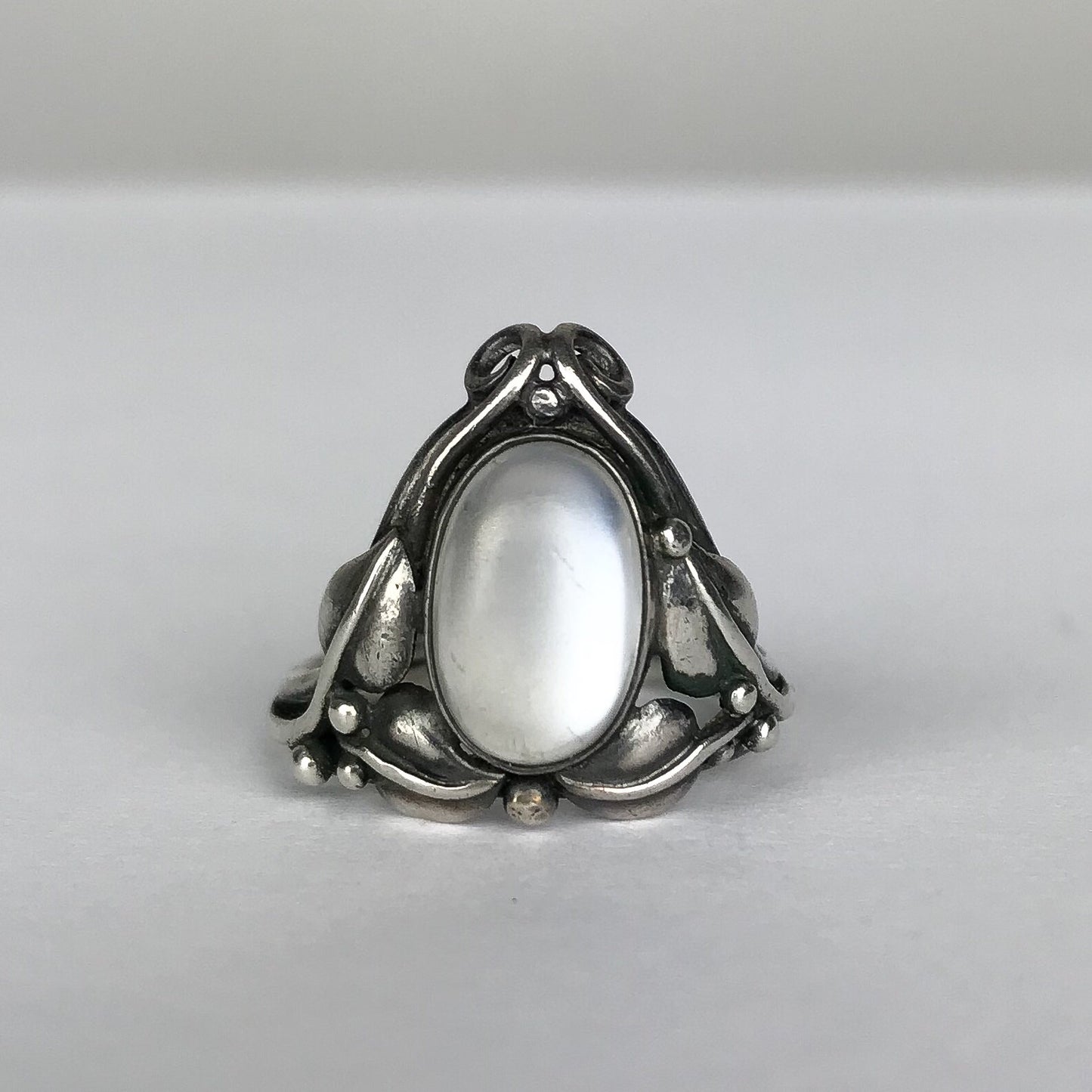 SOLD--Art Nouveau Moonstone Tiara Ring Sterling c. 1900