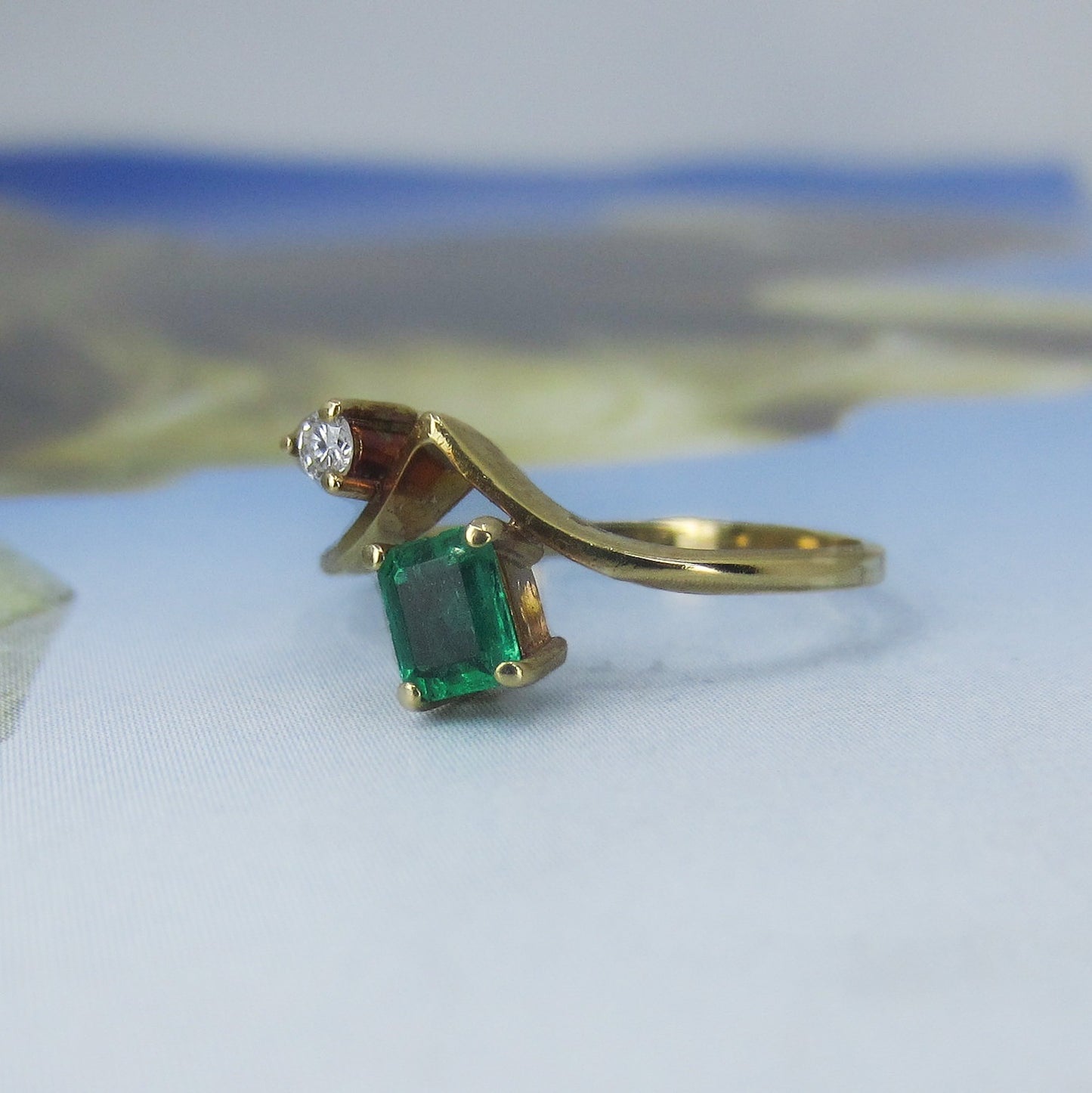 SOLD--Vintage/Estate Emerald and Diamond Ring 18k