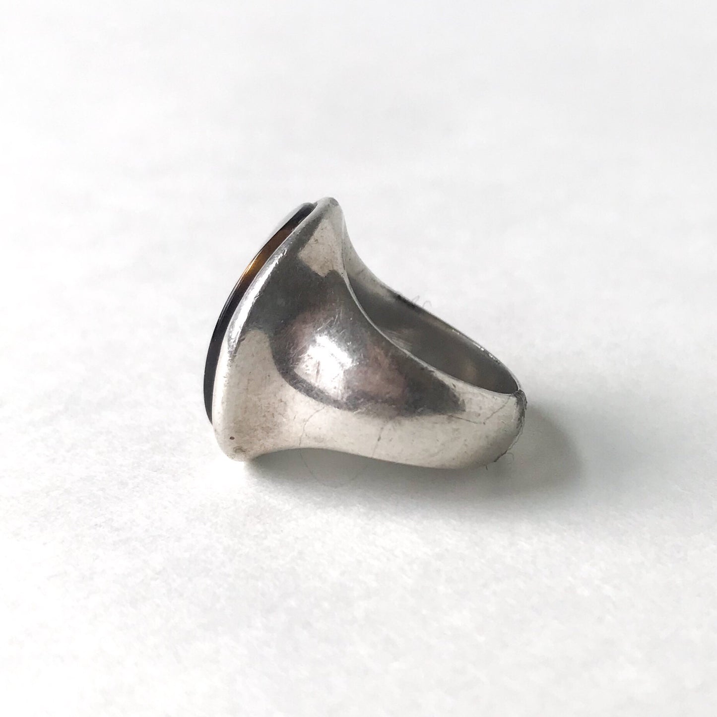 SOLD--Modernist Tigers Eye Signet Ring Sterling c. 1970