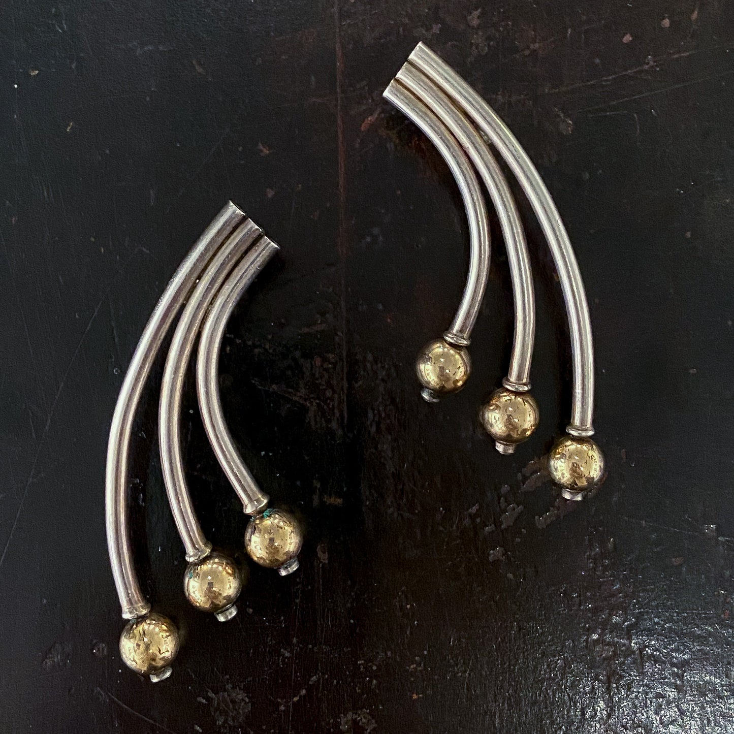 Big Modernist Studio Earrings Sterling/Gold-Fill c. 1970