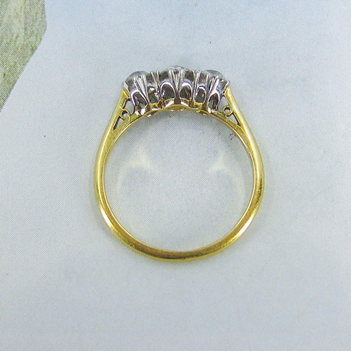 SOLD-Edwardian Three Old Mine Diamond Ring Platinum/18k c. 1910