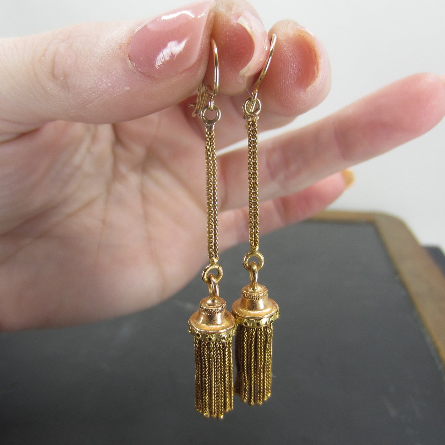 SOLD--Victorian Tassel Earrings 18k, French c. 1880