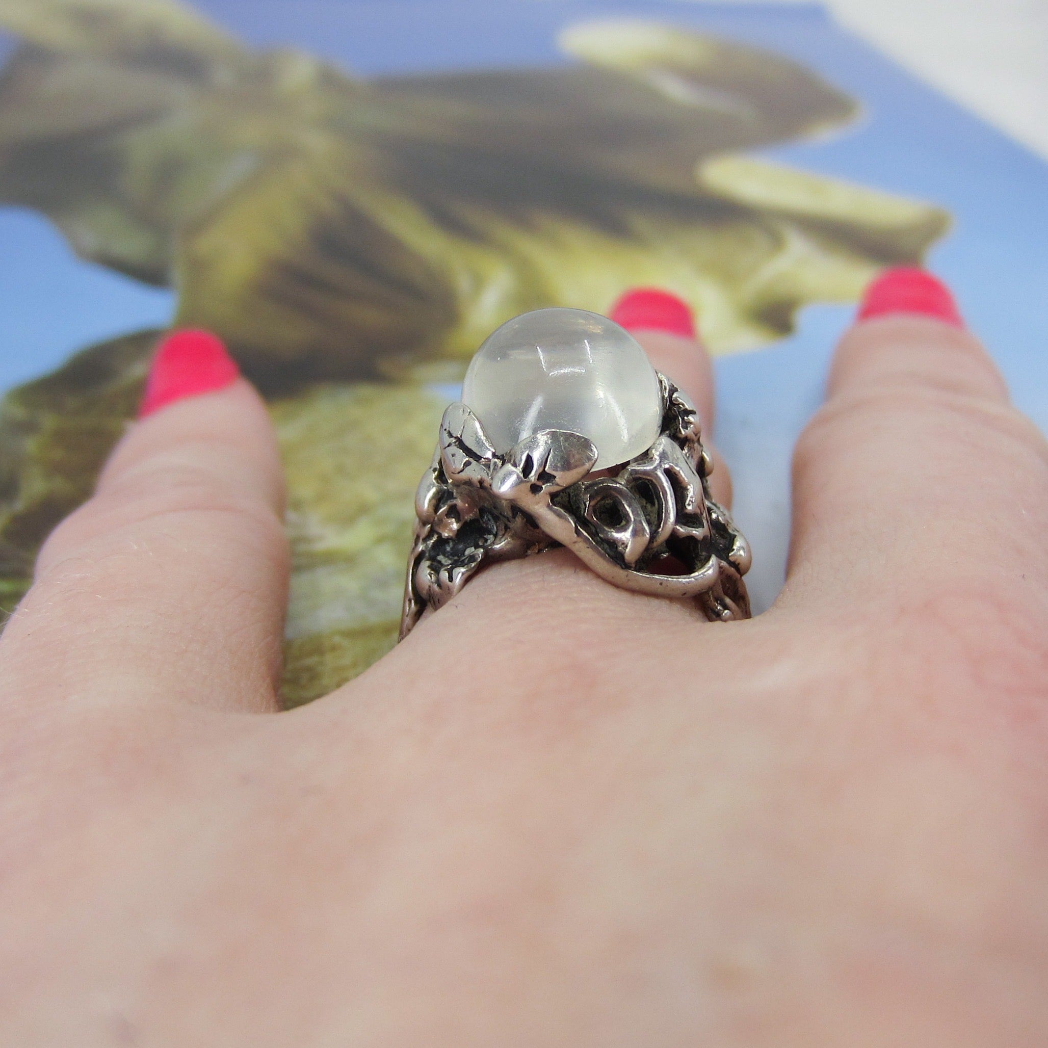 SOLD - Vintage Brutalist Moonstone Ring Sterling c. 1970 – Bavier Brook