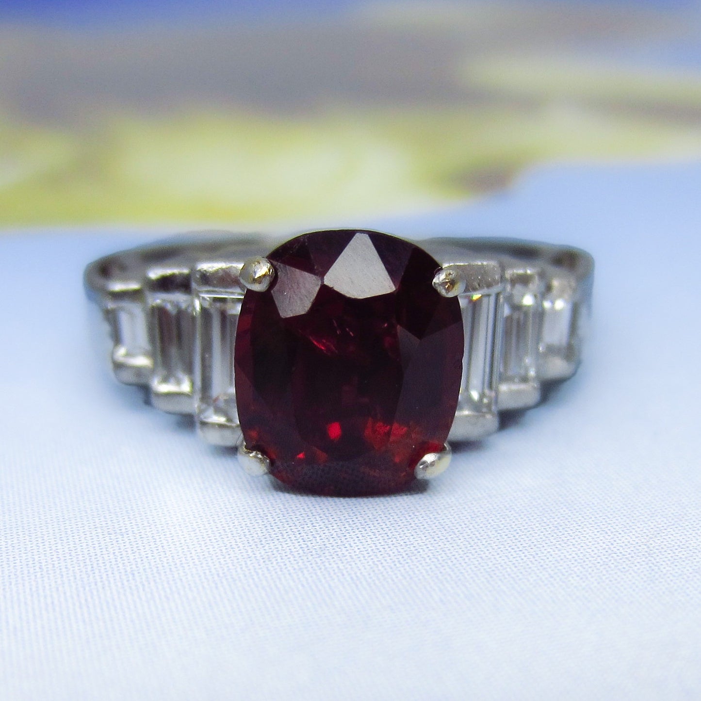 Mid-Century Ruby and Diamond Ring Platinum/18k c. 1950