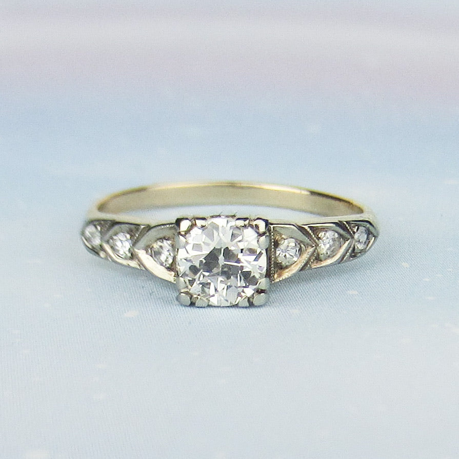 SOLD-Art Deco Old European .63ct Engagement Ring 14k c. 1930