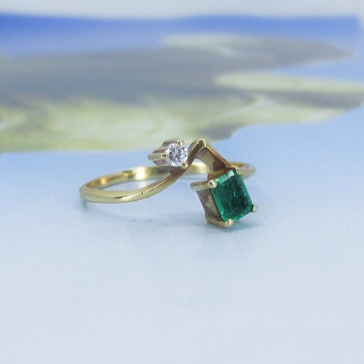 SOLD--Vintage/Estate Emerald and Diamond Ring 18k