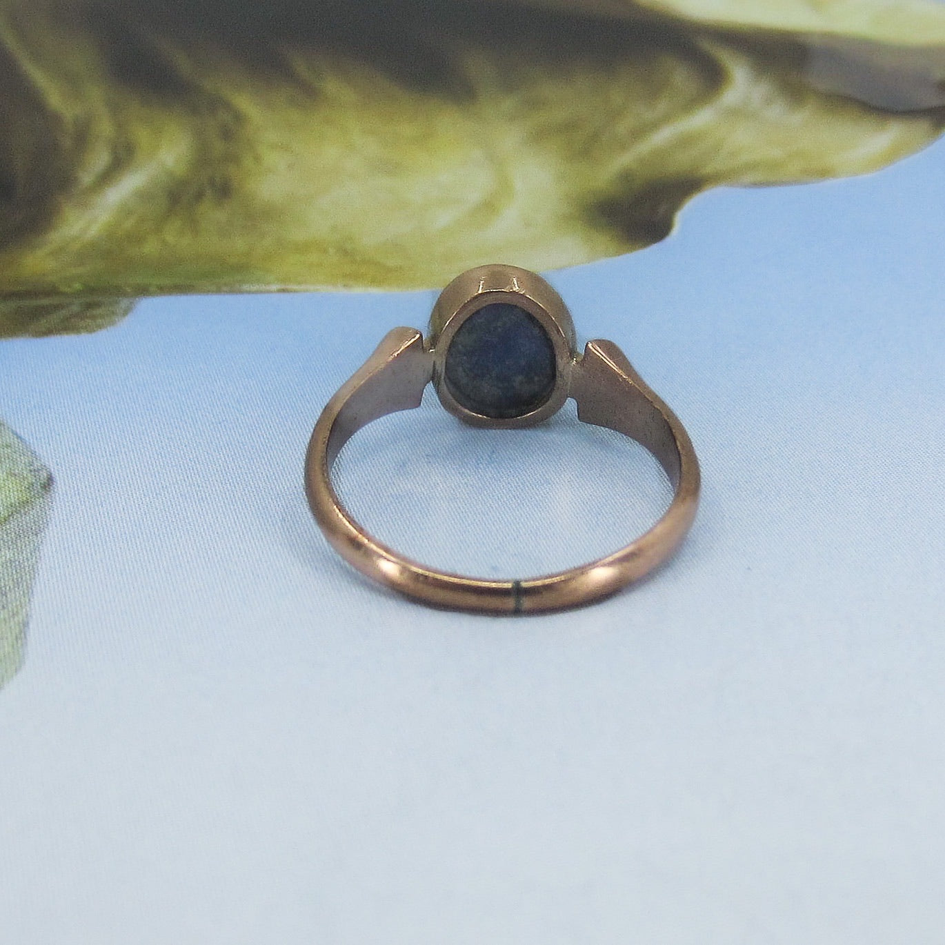 SOLD--Victorian Bezel Set Lapis Ring 9ct, British c. 1894