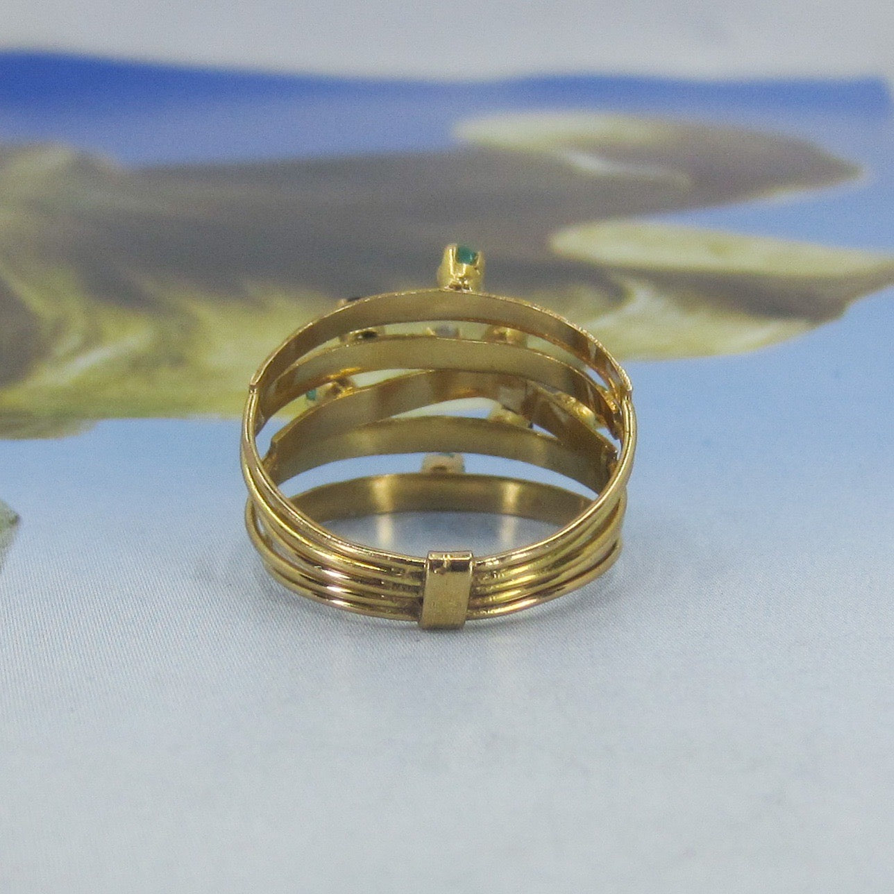 SOLD-Mid-Century Multi-Gem Harem Ring 18k, size 6 c. 1960
