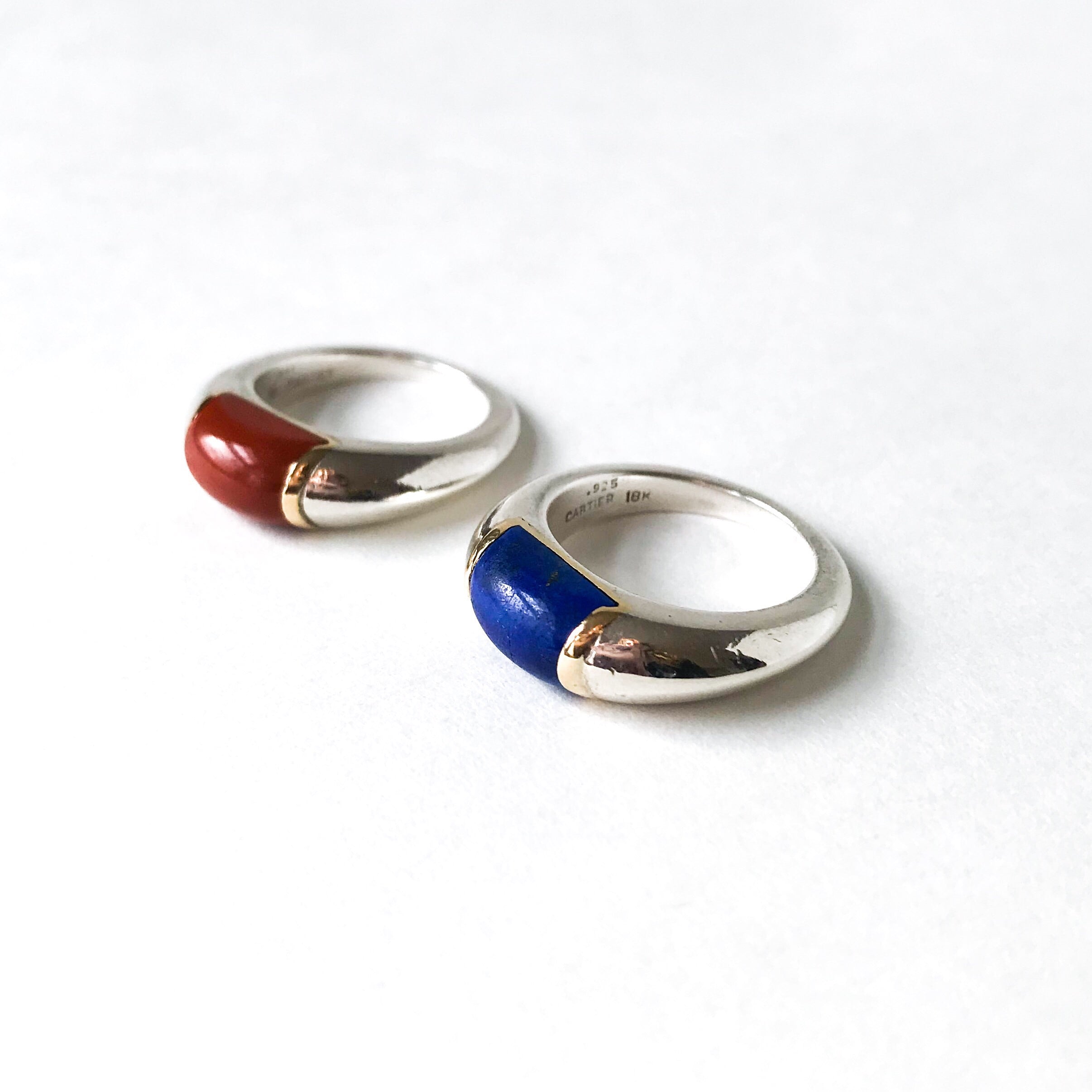 SOLD Pair of Cartier Lapis and Jasper Stacking Rings 18k Sterling