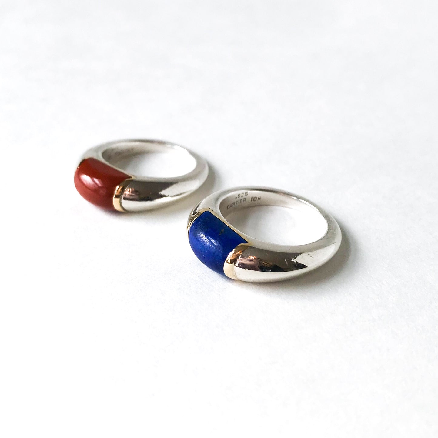 SOLD- Pair of Cartier Lapis and Jasper Stacking Rings 18k/Sterling c. 1970, size 5