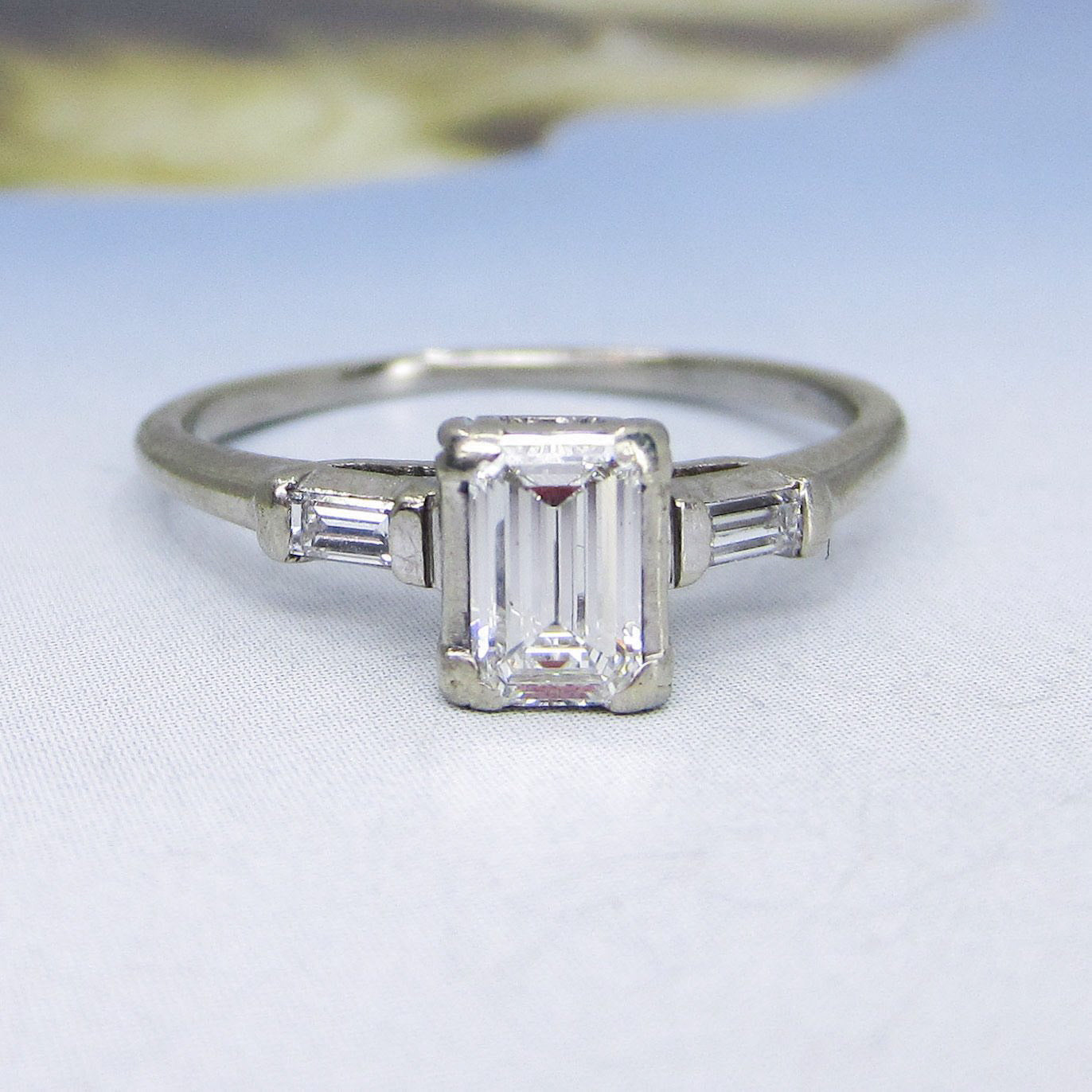 SOLD—Art Deco Emerald Cut Diamond .56ct Ring 14k c. 1940