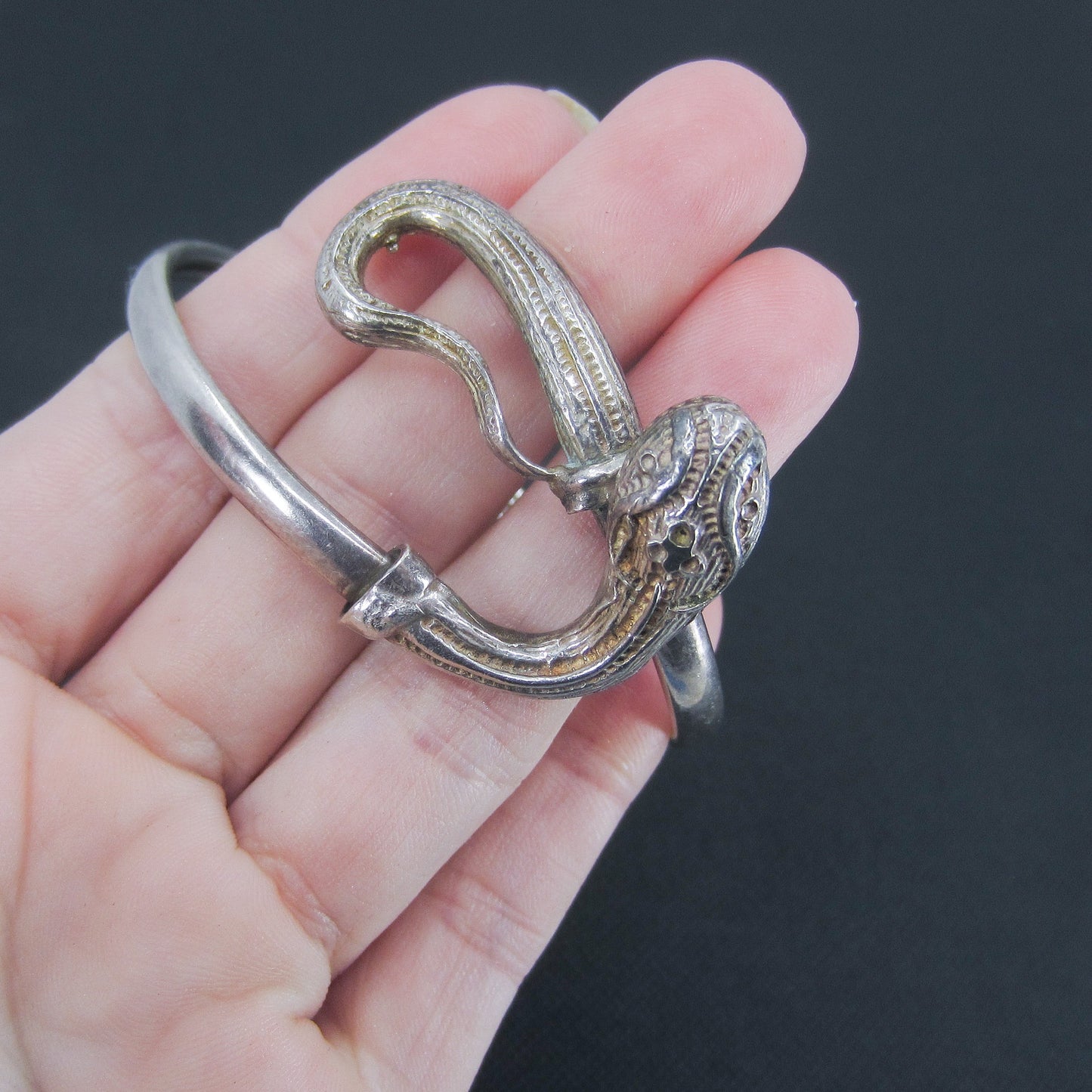 SOLD--Vintage Snake Bangle Sterling Silver c. 1970