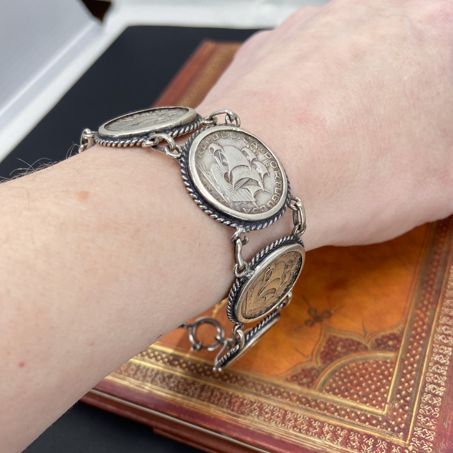 Mid-Century Portuguese Coin Bracelet Sterling c. 1960